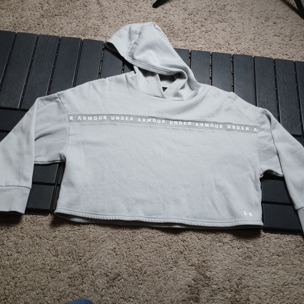 Under Armour Womens Sweater Sz Medium Blue‎ Loose Long Sleeve Hooded Crop BA83